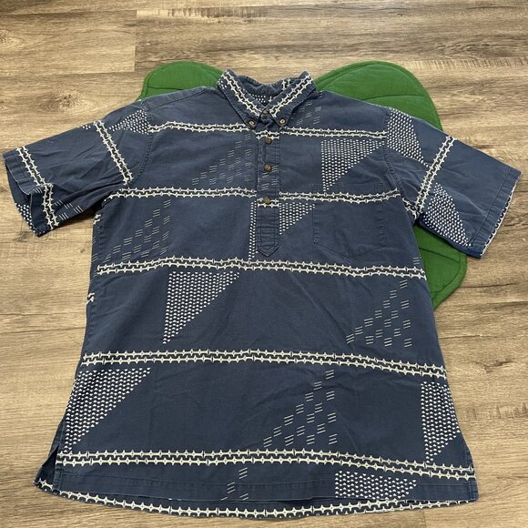 Sig Zane Hawaii Mens Large Blue Printed Short Sleeve Pullover Aloha Shirt - Picture 1 of 7